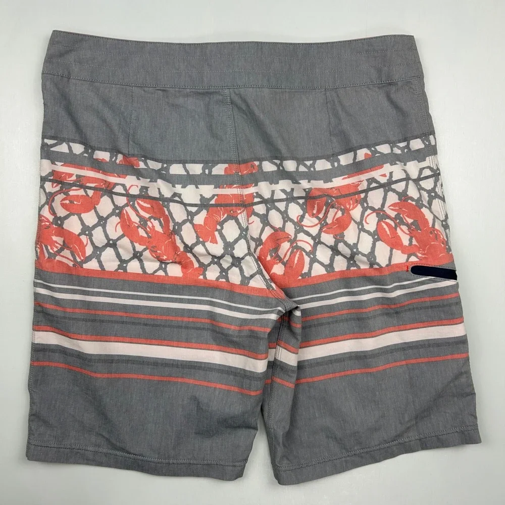Sperry Mens Board Shorts Gray‎ Coral Lobster Net Stripe Swim Trunks Size 34